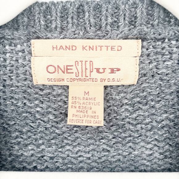 One Step Up Vintage 90s Boho Fringe Floral Hand Knitted‎ Cardigan Sweater Size M - Picture 5 of 6